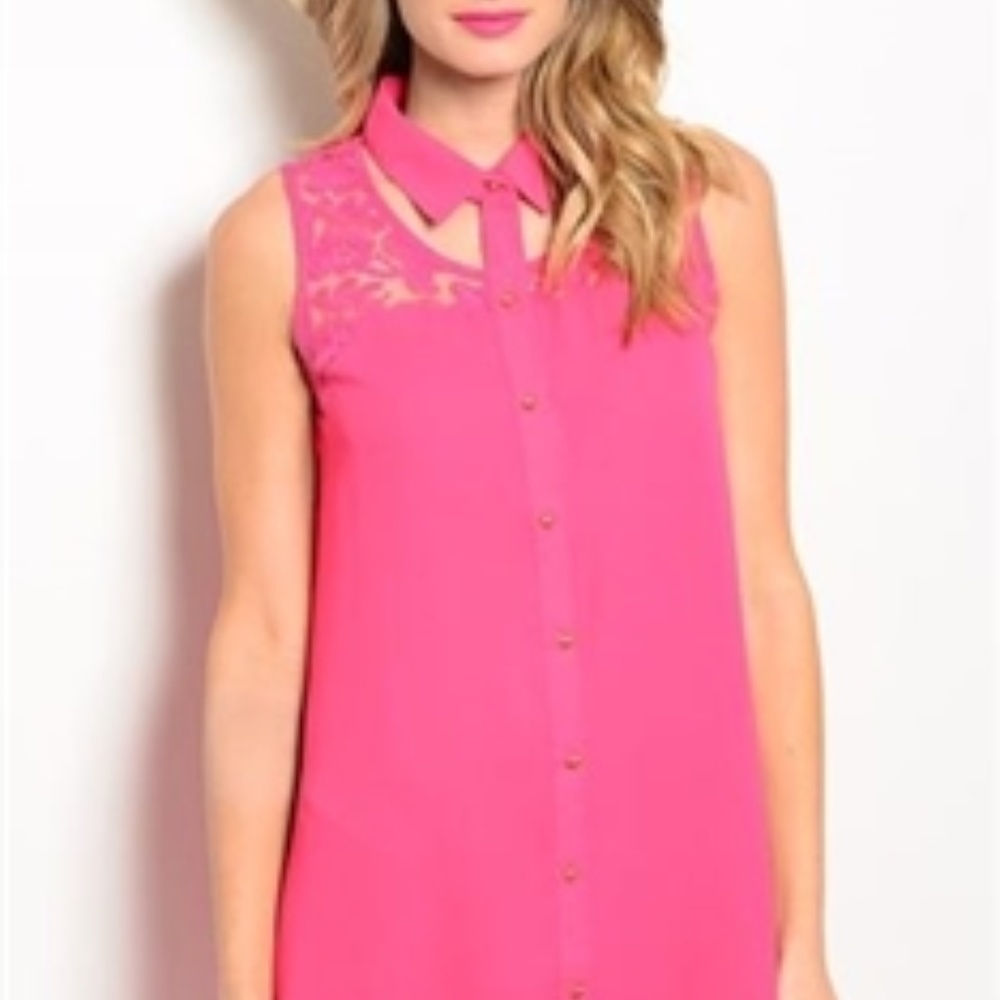 FUCHSIA HIGH LOW DRESS W/ LACE BACK